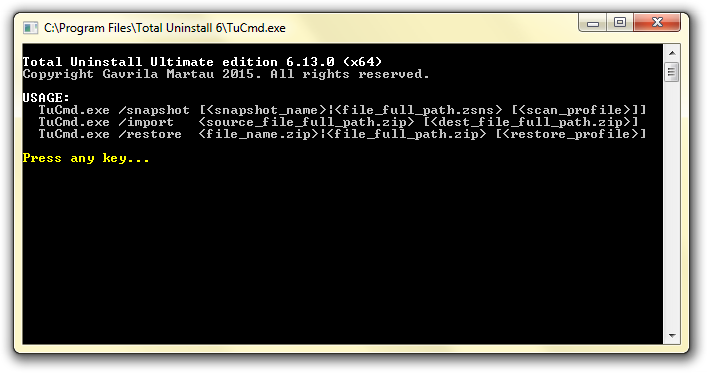Total Uninstall 命令列程式選項